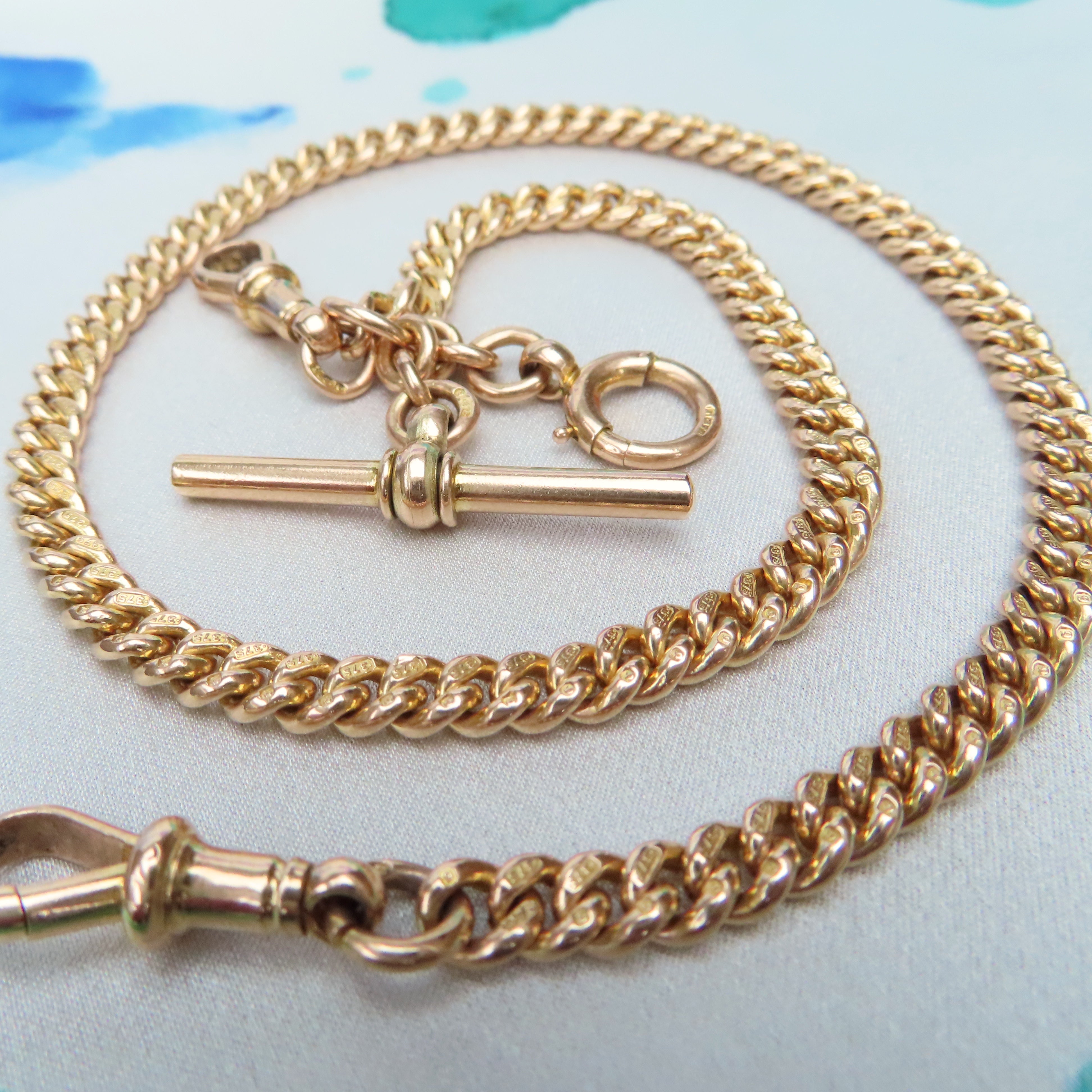 antique 9ct yellow gold double albert curb chain with bolt ring
