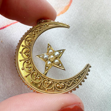 Awesome Etruscan Crescent & Star Pendant