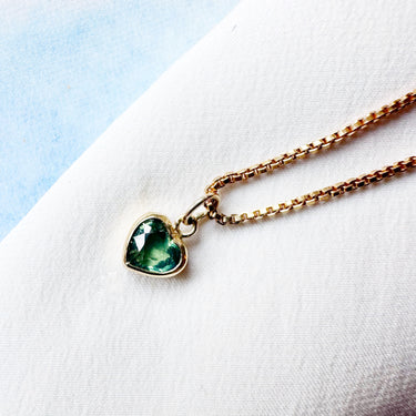18ct Bezel Set Green Sapphire Heart Pendant and Chain