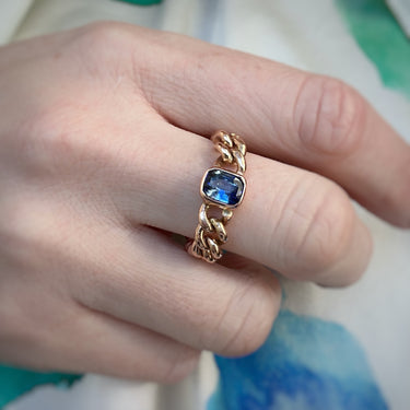 Deep Blue Sapphire Chain Ring