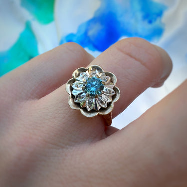Retro C1940 Blue Zircon Flower Ring