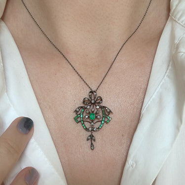 Emerald & Diamond Lavalier Necklace