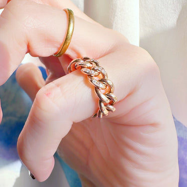 Antique Chain Ring with Diamonds - Size  UK I.5 / US 4.75
