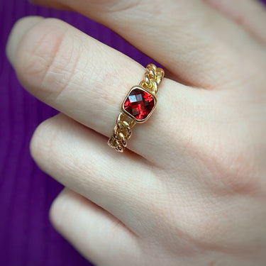 Deep Red Garnet Chain Ring
