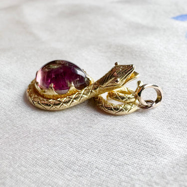 Detailed Antique Snake Pendant with Watermelon Tourmaline