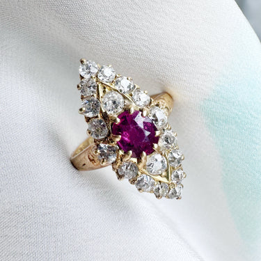 Show-Stopping Victorian Ruby & Diamond Navette Ring