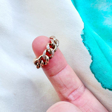 Antique Chain Ring with Diamonds - Size  UK I.5 / US 4.75
