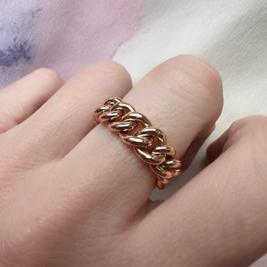 Chunky Antique Rose Gold Chain Ring - Size UK O.5 / US 7.25 - 8.32g