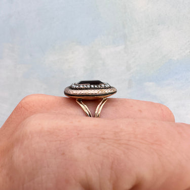 Georgian Ouroboros Pyrope Garnet & Pearl Ring