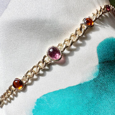 Antique Chain Bracelet // Pink Tourmaline & Citrine