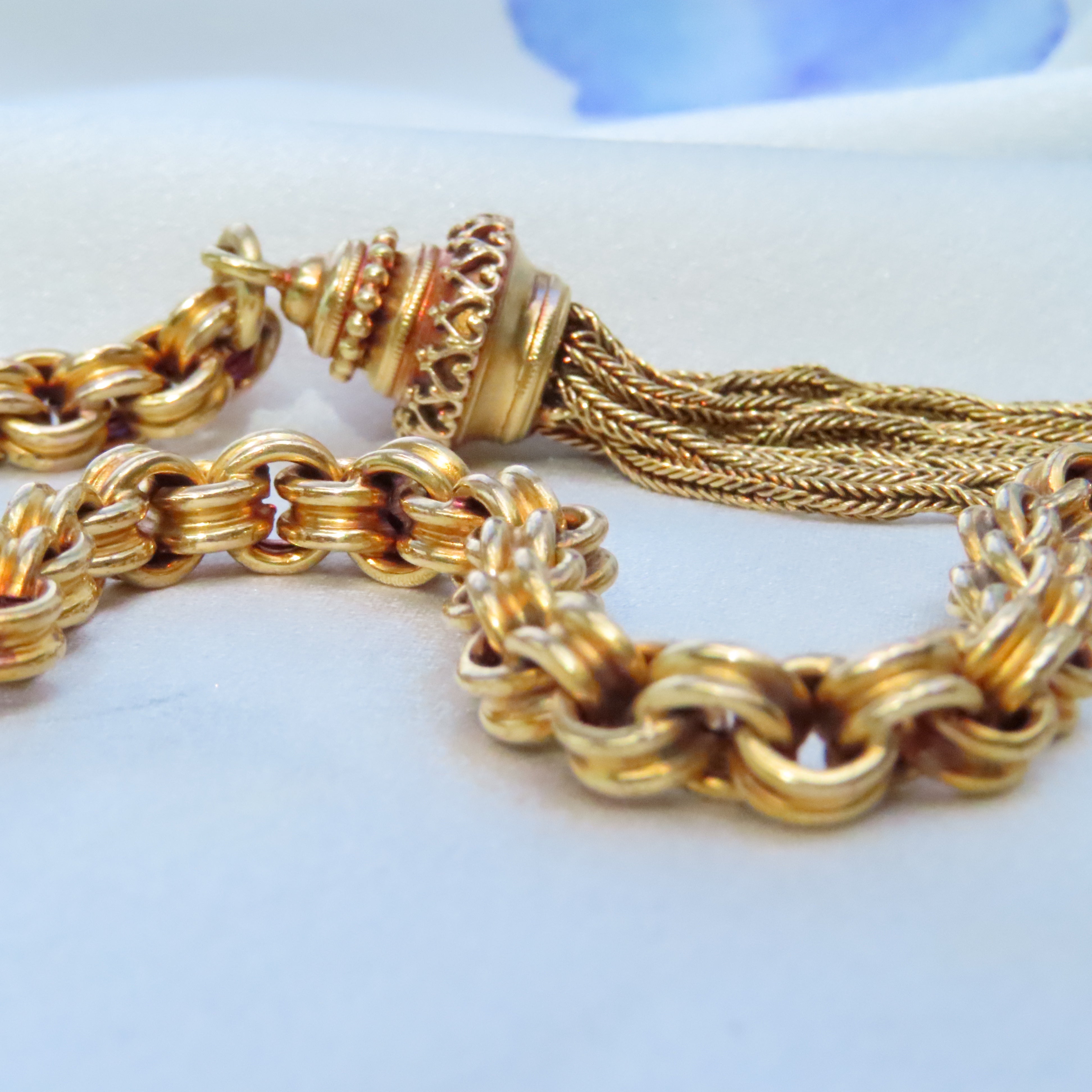 15ct albertina chain bracelet close up of tassels and orb