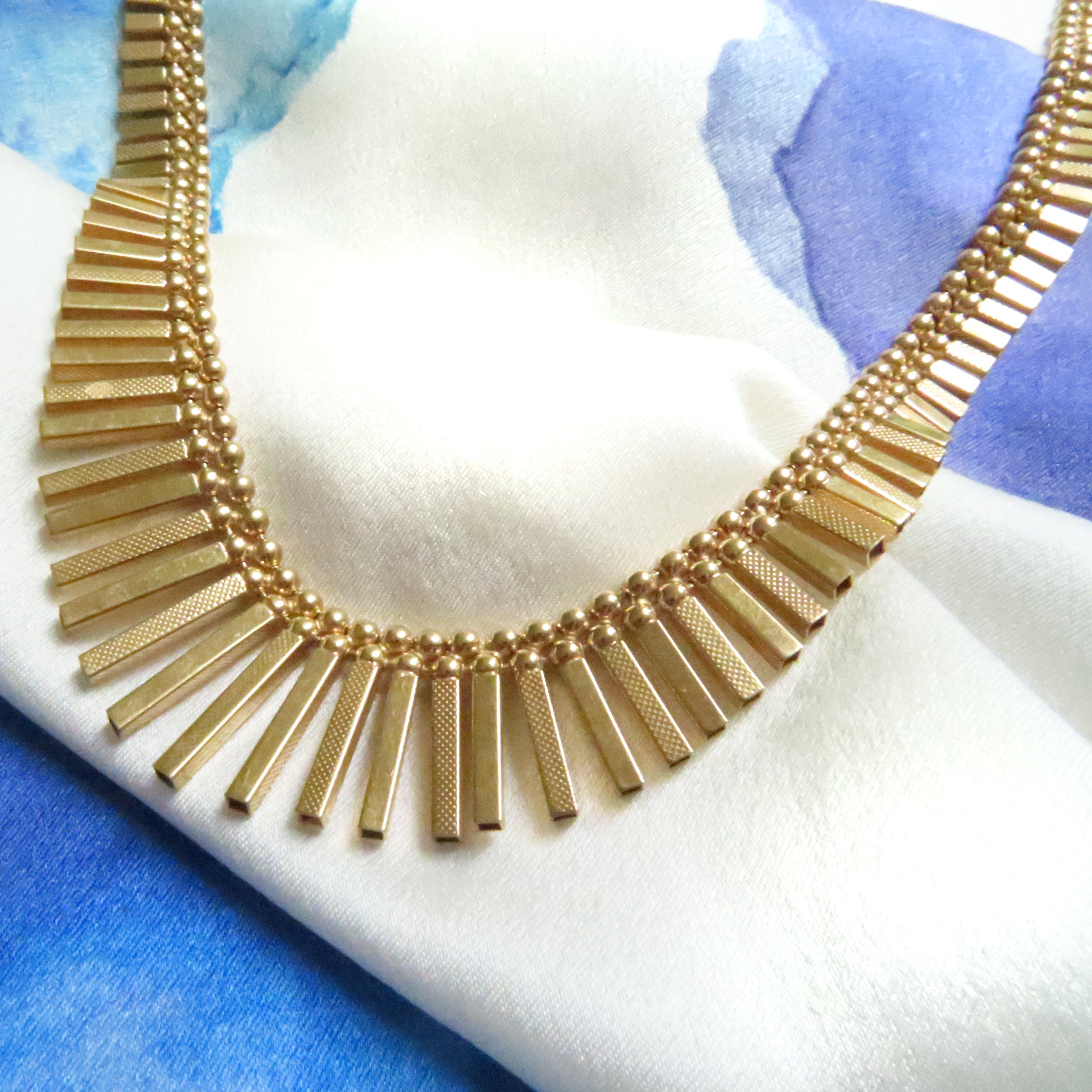 1980s unoaeere cleopatra fringe necklace 9ct gold 27g