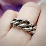silver curb chain ring with lion passant