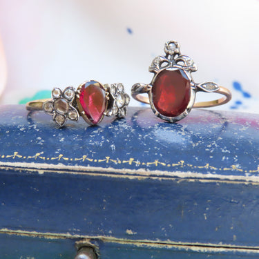 Georgian Style Almandine Garnet Pear & Rose Cut Diamond Ring (Reproduction)