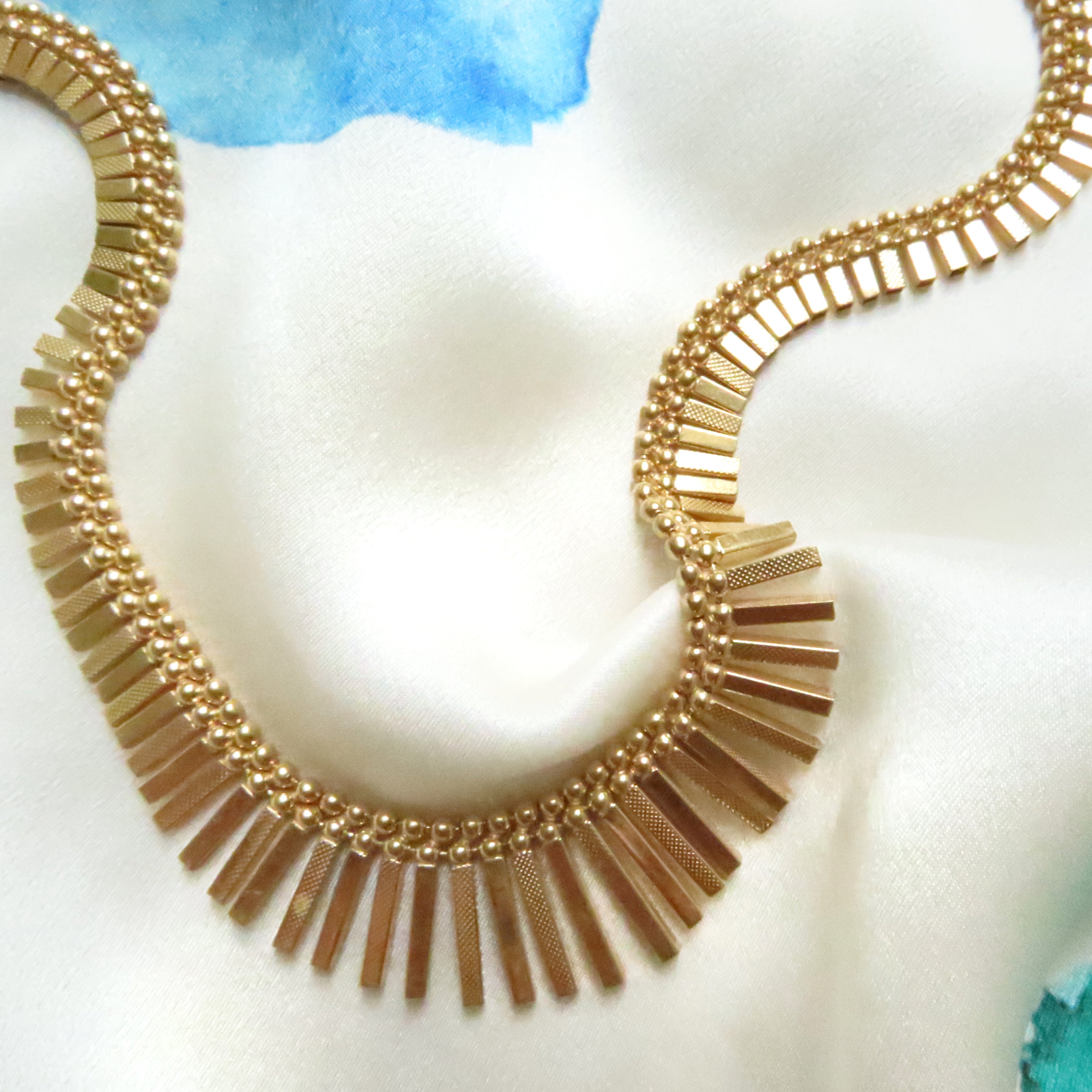 1980s cleopatra fringe necklace 9ct gold
