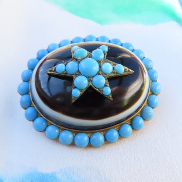 Delectable Banded Agate Celestial Mourning Brooch